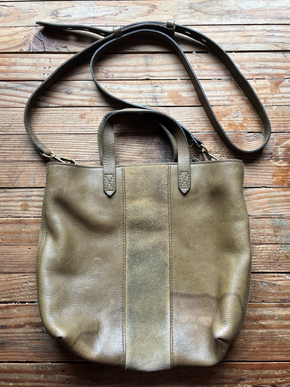 Madewell Olive Green “The Transport Tote” Leather Crossbody Purse